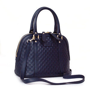 GUCCI Guccissima Handbag Calf Leather Navy Blue Crossbody